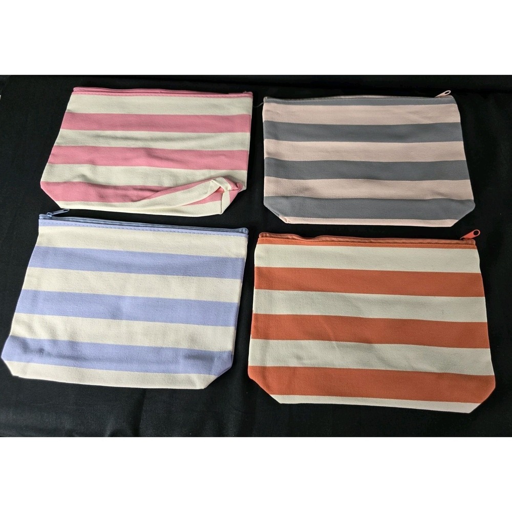 Set Of 4 Makeup Bags Striped